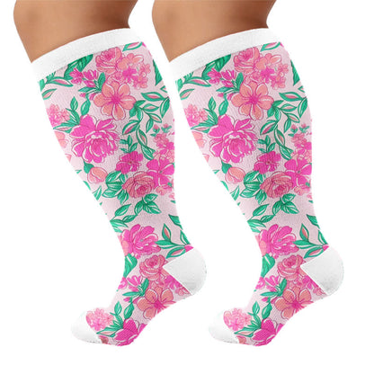 Plus Size Floral Print Compression Socks - Pink(1 Pair) - 4XL - image 9