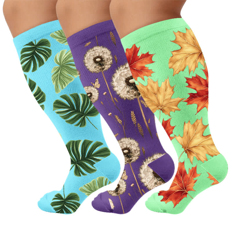 Plus Size Botanical Compression Socks - Multicolor(3 Pairs) - 4XL - image 4