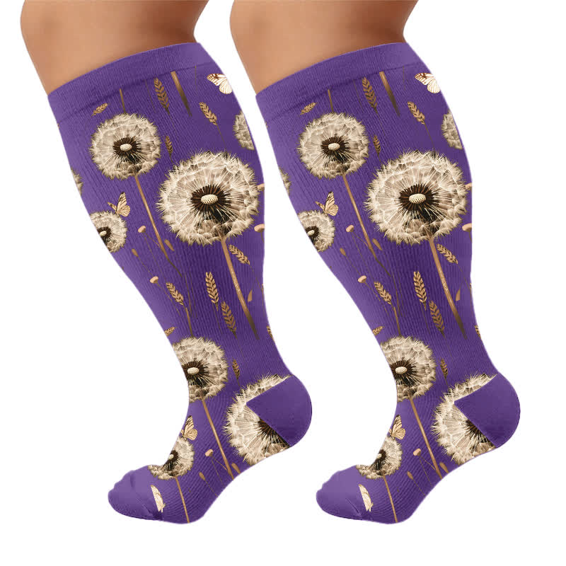 Plus Size Botanical Compression Socks - Purple(1 Pair) - 4XL - image 9