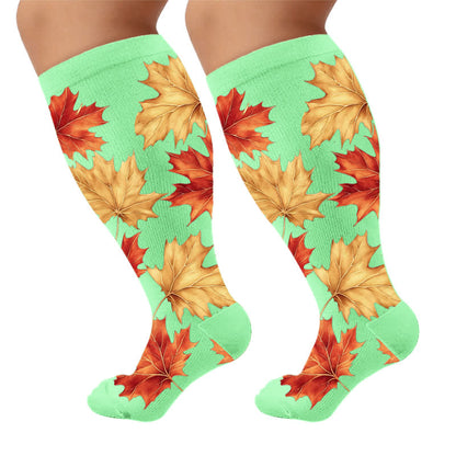 Plus Size Botanical Compression Socks - Green(1 Pair) - 4XL - image 10