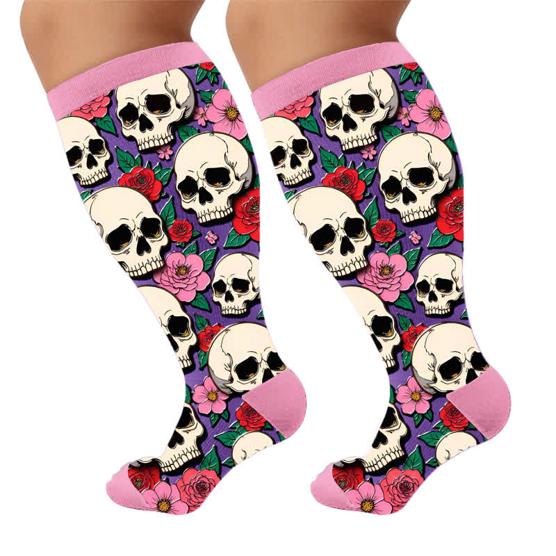 Plus Size Skull Dark Compression Socks - Pink(1 Pair) - 4XL - image 9