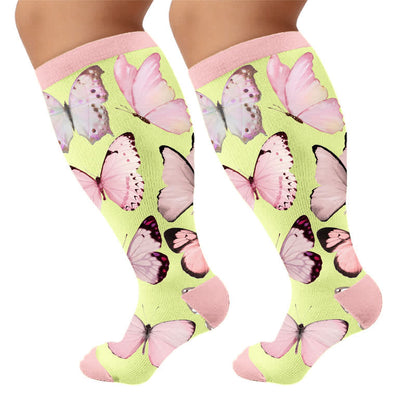 Plus Size Dark Butterfly Compression Socks - Yellow(1 Pair) - 4XL - image 10