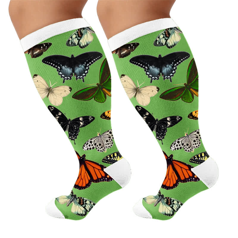 Plus Size Dark Butterfly Compression Socks - Green(1 Pair) - 4XL - image 8