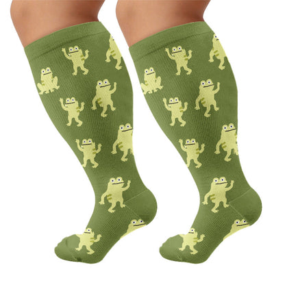 Plus Size Seal Otter Frog Compression Socks - Green(1 Pair) - 4XL - image 9