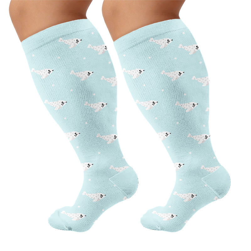 Plus Size Seal Otter Frog Compression Socks - Blue(1 Pair) - 4XL - image 8