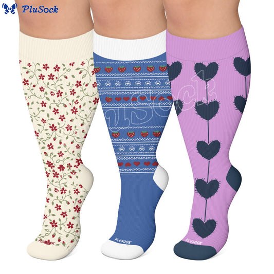 Plus Size Floral Nordic Heart Compression Socks - image 0
