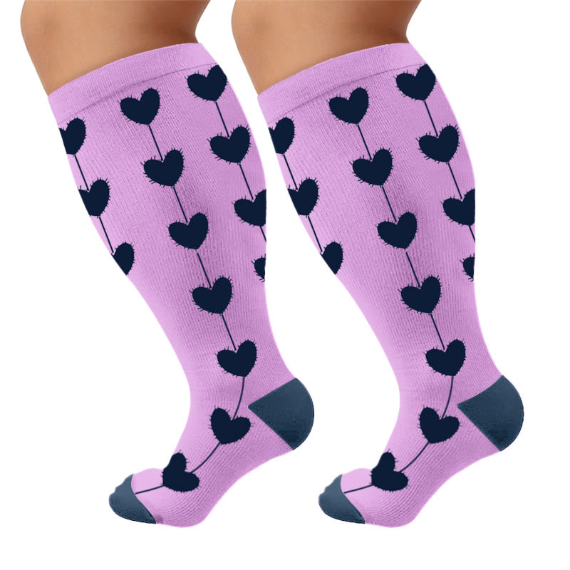 Plus Size Floral Nordic Heart Compression Socks - Purple(1 Pair) - 4XL - image 7
