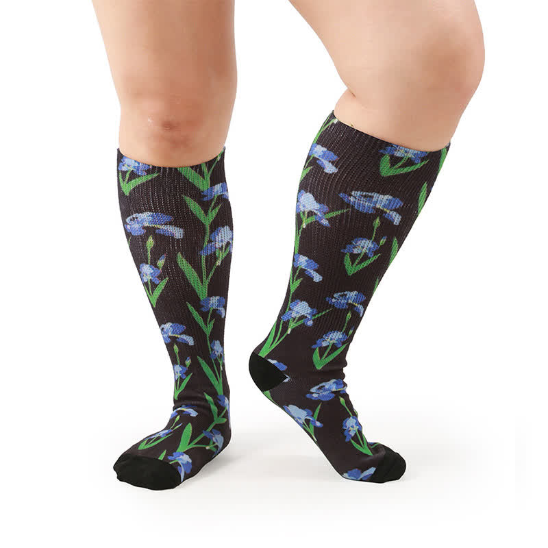 Plus Size Floral Garden Knee High Socks - Dark Blue - One Size - image 8