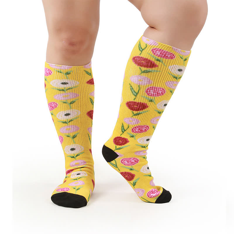 Plus Size Floral Garden Knee High Socks - Yellow - One Size - image 7