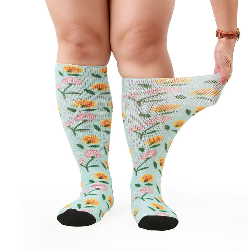 Plus Size Floral Garden Knee High Socks - Sky Blue - One Size - image 6