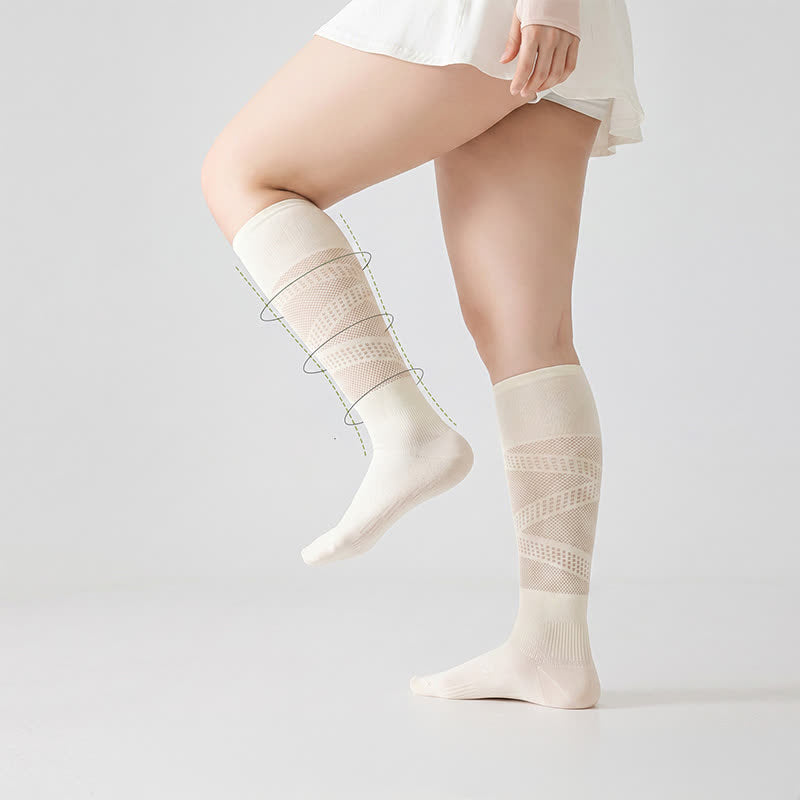 Mesh Stripe Compression Socks(2 Pairs) - Beige - EU36-39(US3-6) - image 4
