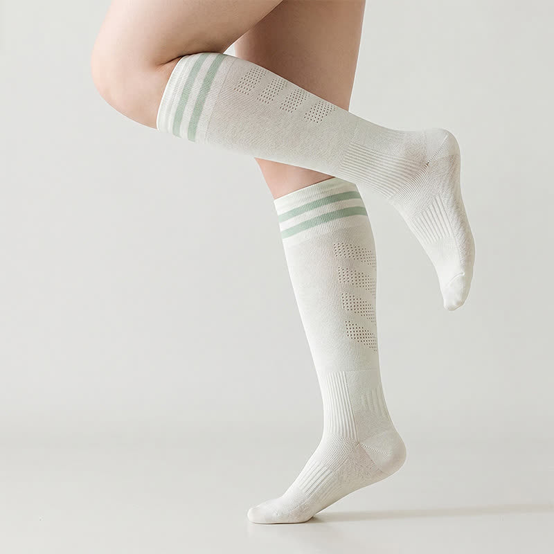Mesh Stripe Compression Socks(2 Pairs) - Light Green - EU36-39(US3-6) - image 1