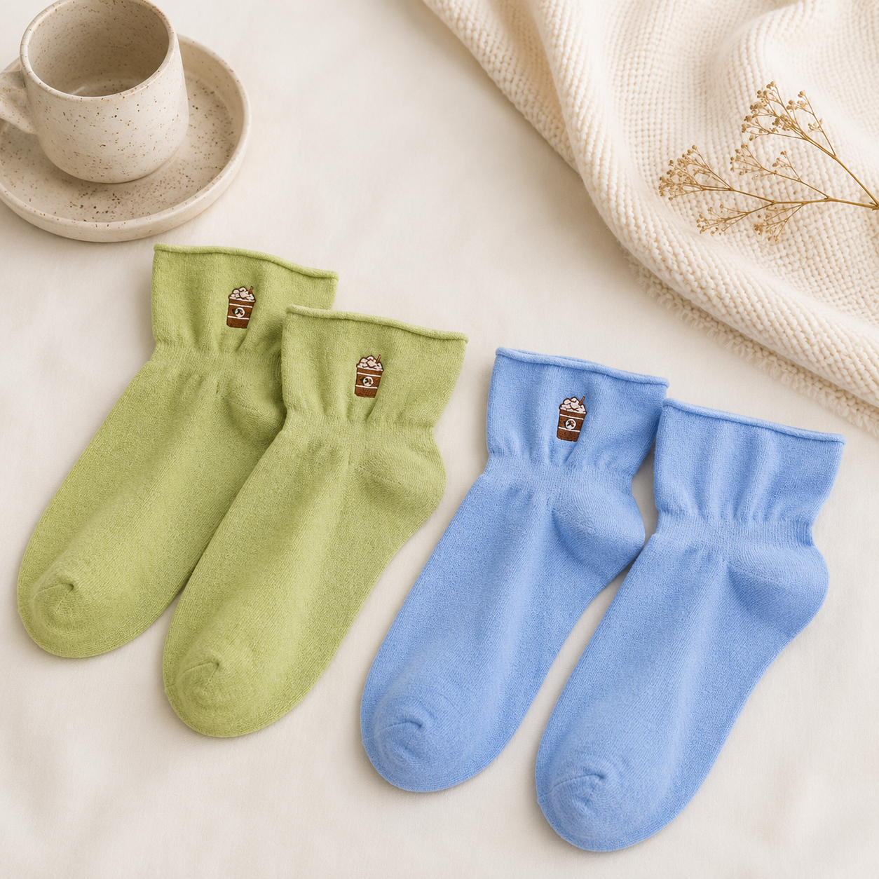 Soft Quarter Socks(2 Pairs) - Blue+Green - EU37-41(US4-8) - image 8