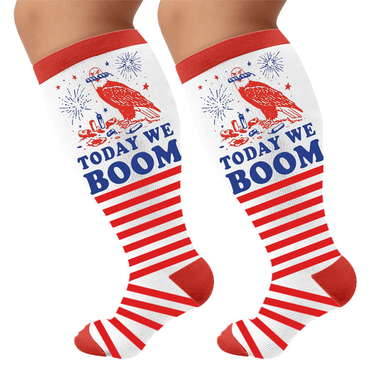 Plus Size Firework Stripe Compression Socks - Red(1 Pair) - 4XL - image 10
