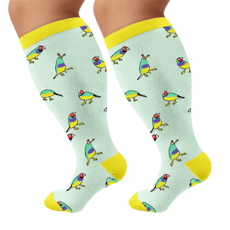 Plus Size Bird Compression Socks - Yellow(1 Pair) - 4XL - image 8