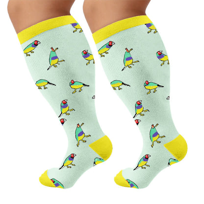 Plus Size Bird Compression Socks - Yellow(1 Pair) - 4XL - image 8