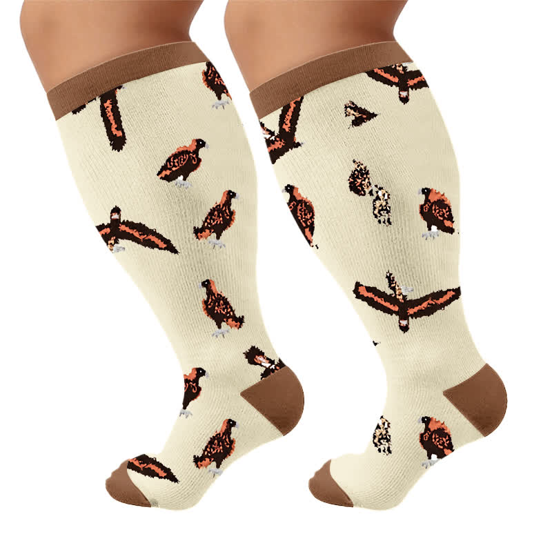 Plus Size Bird Compression Socks - Brown(1 Pair) - 4XL - image 9