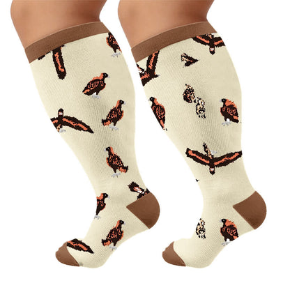 Plus Size Bird Compression Socks - Brown(1 Pair) - 4XL - image 9