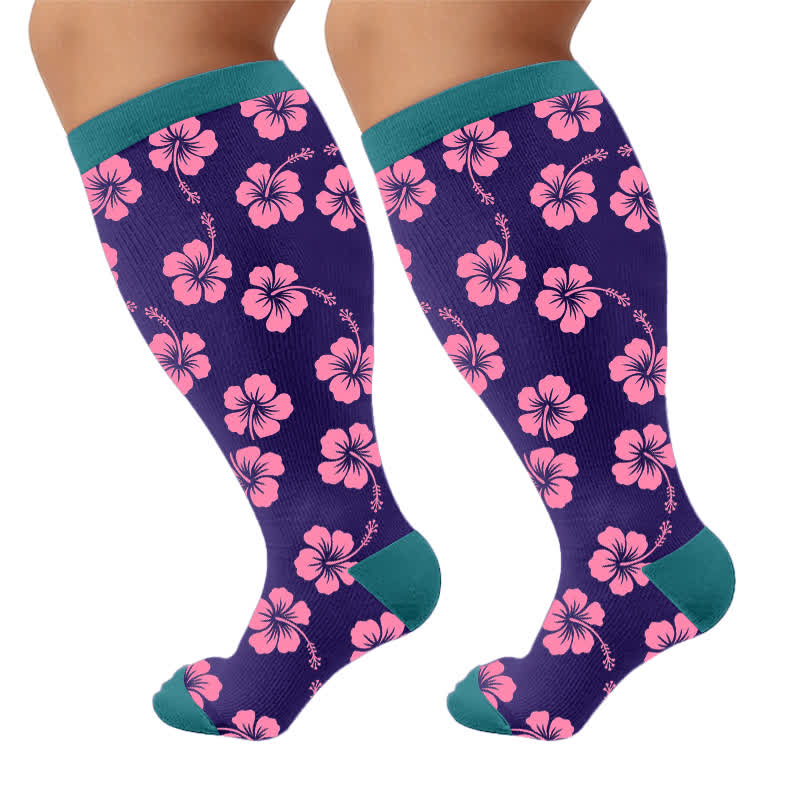 Plus SizeVibrant Flowers Compression Socks - Purple(1 Pair) - 4XL - image 9