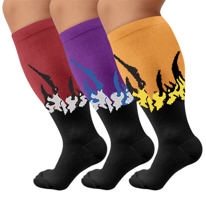 Plus Size Flame Colorblock Compression Socks - Multicolor(3 Pairs) - 4XL - image 4