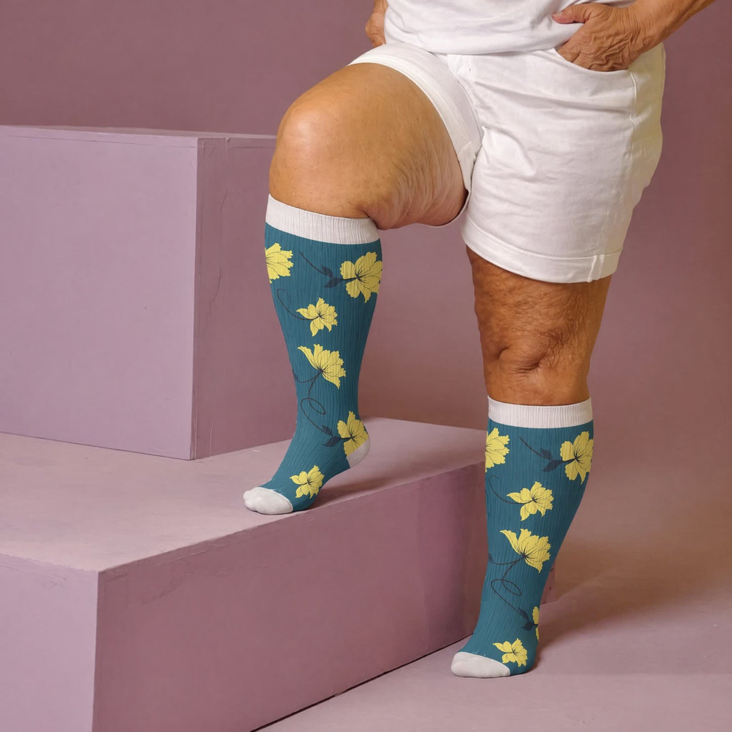 Plus SizeVibrant Flowers Compression Socks - image 1