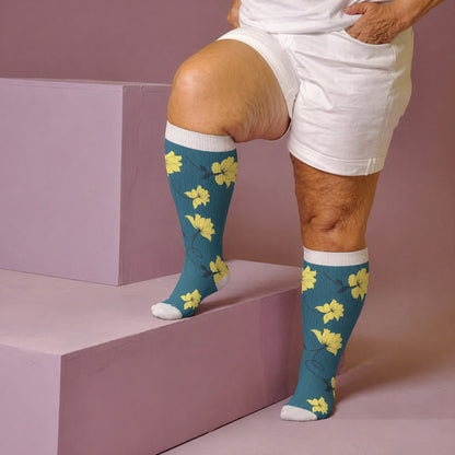 Plus SizeVibrant Flowers Compression Socks - image 1