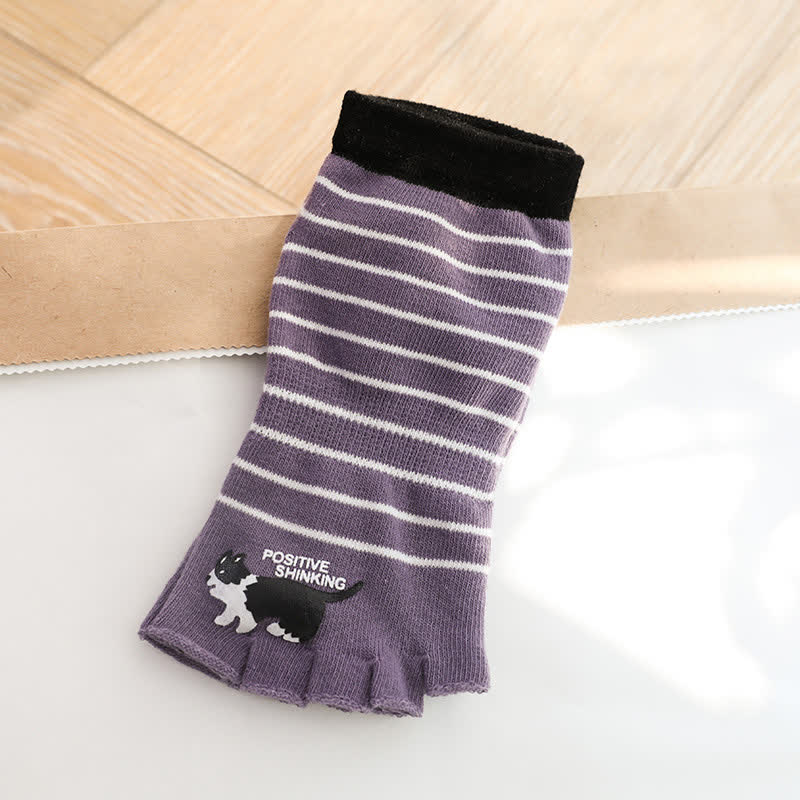 Cat Stripe Toe Quarter Socks(3 Pairs) - Purple - One Size - image 6