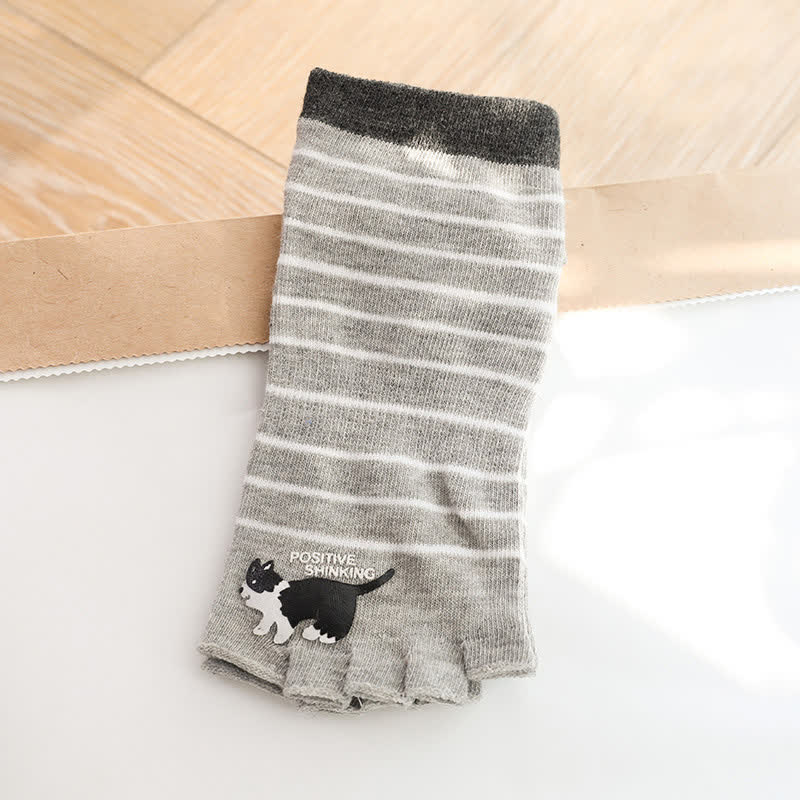 Cat Stripe Toe Quarter Alignment Socks(3 Pairs) - Gray - One Size - image 5