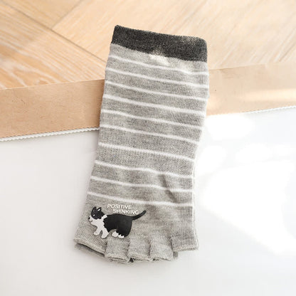 Cat Stripe Toe Quarter Alignment Socks(3 Pairs) - Gray - One Size - image 5