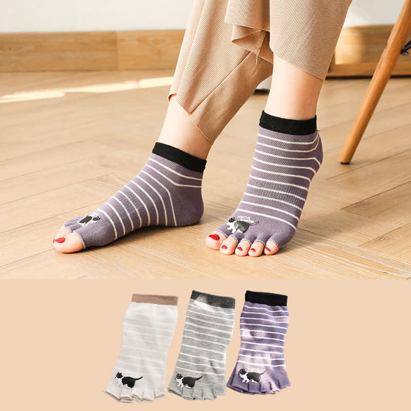 Cat Stripe Toe Quarter Alignment Socks(3 Pairs) - image 0