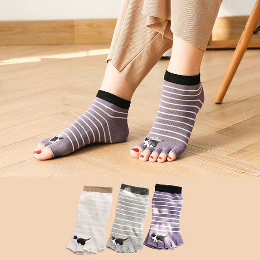 Cat Stripe Toe Quarter Alignment Socks(3 Pairs) - image 0