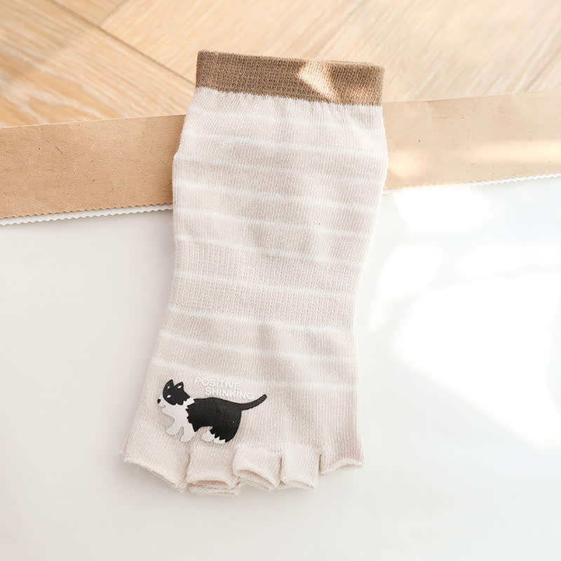 Cat Stripe Toe Quarter Alignment Socks(3 Pairs) - Nude - One Size - image 4