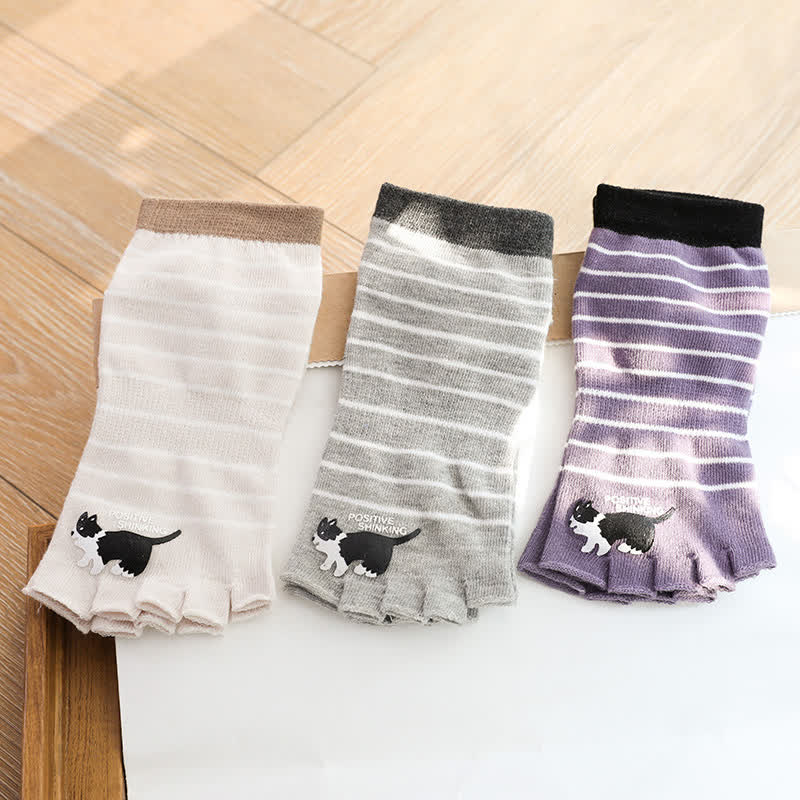 Cat Stripe Toe Quarter Socks(3 Pairs) - Multicolor - One Size - image 3