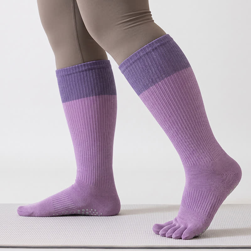 Colorblock Over Knee Socks(2 Pairs) - Purple - One Size - image 3