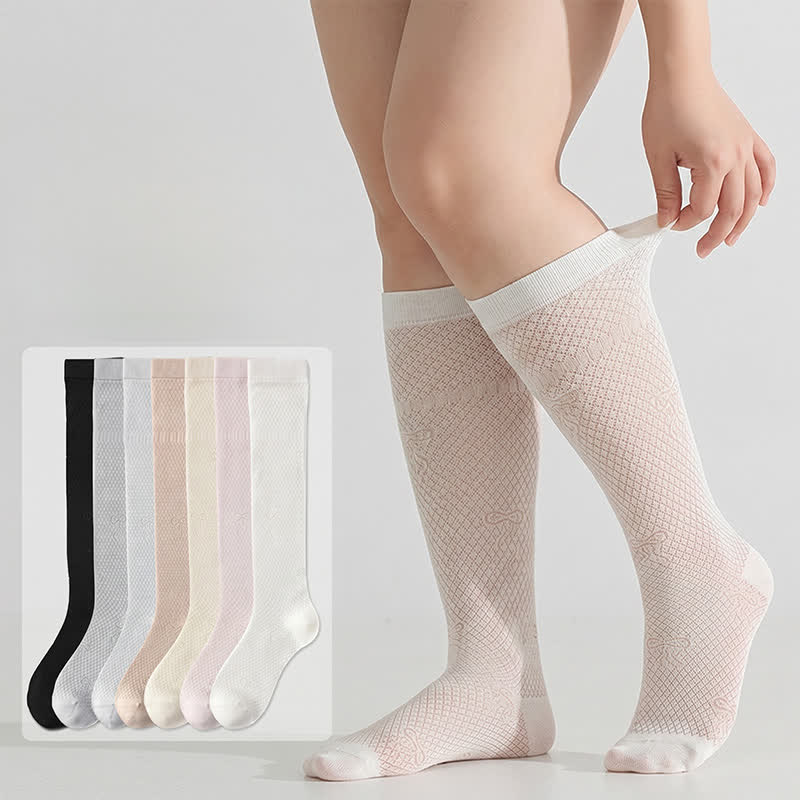 Sheer Mesh Ribbed Knee HIgh Socks(4 Pairs) - image 0