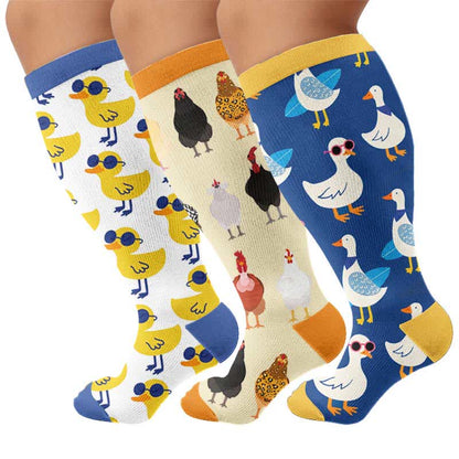 Plus Size Playful Farm Bird Compression Socks - Multicolor(3 Pairs) - 4XL - image 4