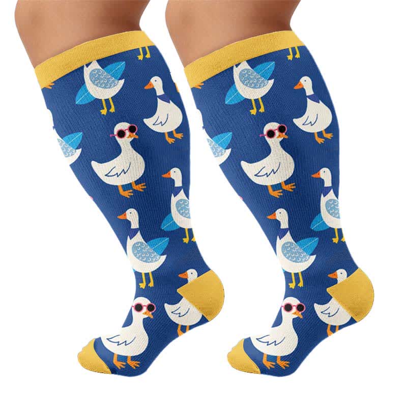 Plus Size Playful Farm Bird Compression Socks - Blue(1 Pair) - 4XL - image 8