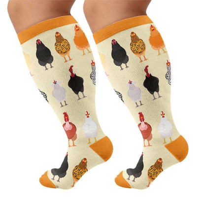Plus Size Playful Farm Bird Compression Socks - Yellow(1 Pair) - 4XL - image 10