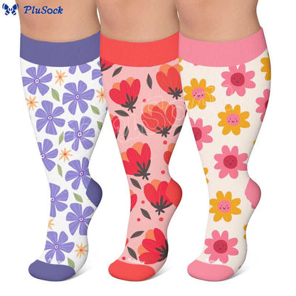 Plus Size Floral White Compression Socks - image 0
