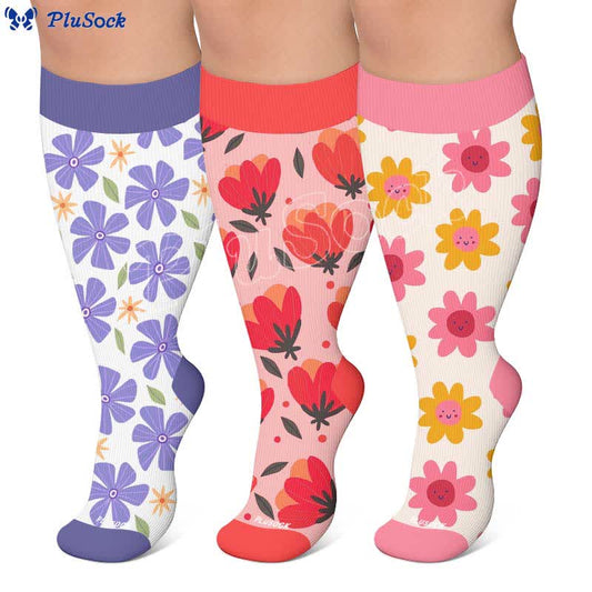 Plus Size Floral White Compression Socks - image 0