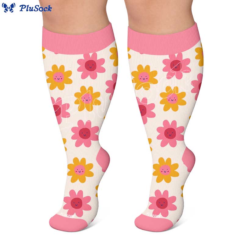 Plus Size Floral White Compression Socks - image 6