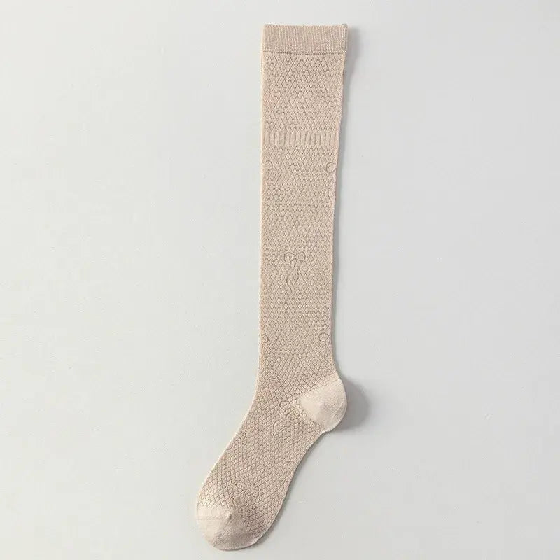 Sheer Mesh Ribbed Knee HIgh Socks(4 Pairs) - Dark Coffee - One Size - image 9