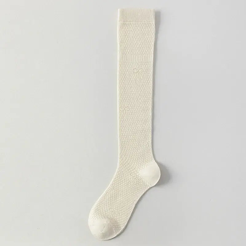 Sheer Mesh Ribbed Knee HIgh Socks(4 Pairs) - Apricot - EU35-40(US2-7) - image 8