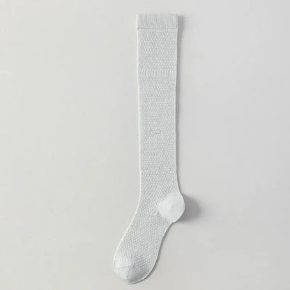 Sheer Mesh Ribbed Knee HIgh Socks(4 Pairs) - Light Grey - One Size - image 10
