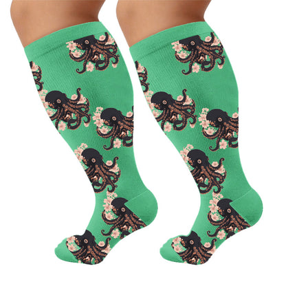 Plus Size Trendy Octopus Compression Socks - Green(1 Pair) - 4XL - image 10
