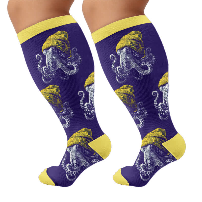 Plus Size Bizarre Octopus Compression Socks - Yellow(1 Pair) - 4XL - image 10