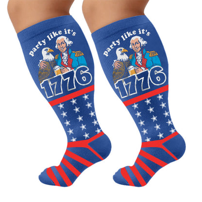 Plus Size Patriotic Compression Socks - Blue(1 Pair) - 4XL - image 9