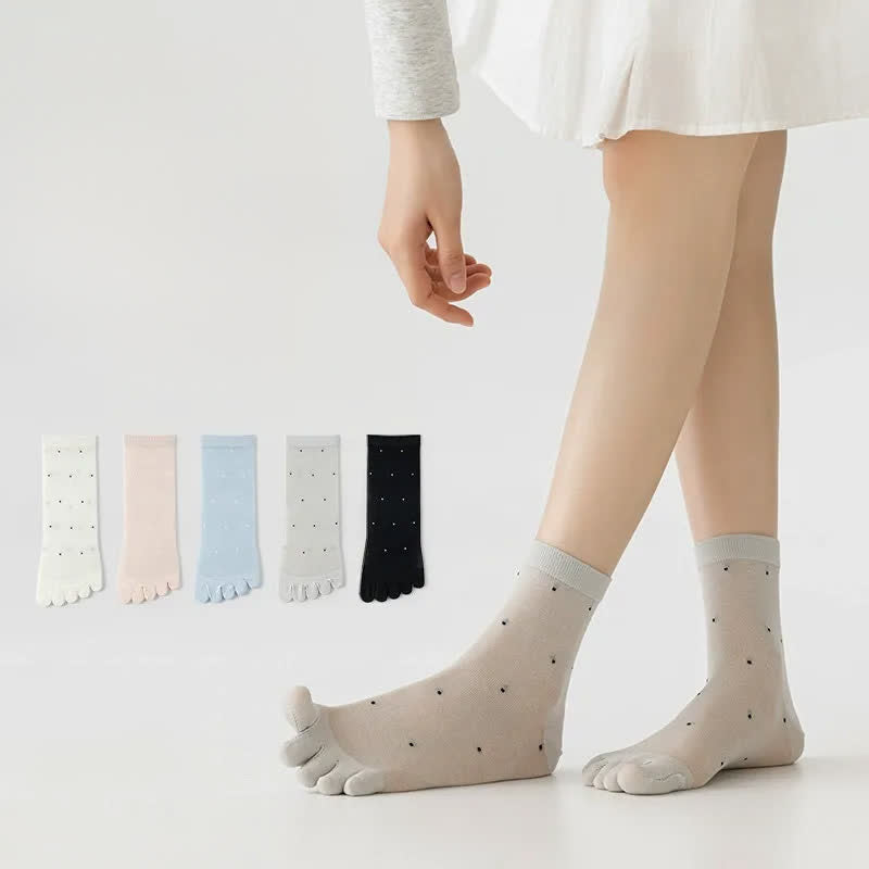 Sheer Polka Dot Toe Quarter Alignment Socks(3 Pairs) - Multicolor(5 Pairs) - EU35-39(US2-6) - image 1
