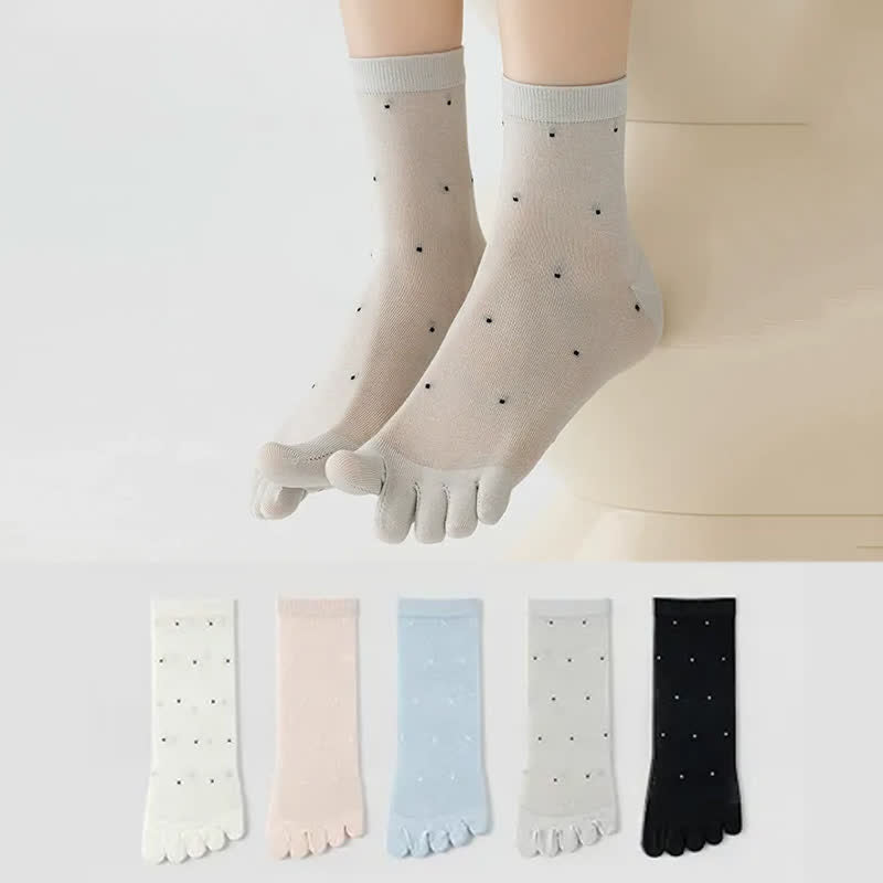 Sheer Polka Dot Toe Quarter Alignment Socks(3 Pairs) - Grey+Blue+White - EU35-39(US2-6) - image 0