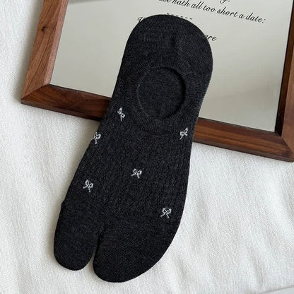 Soft Ribbed Split Toe No Show Socks(5 Pairs) - Dark Gray - EU35-39(US2-6) - image 5